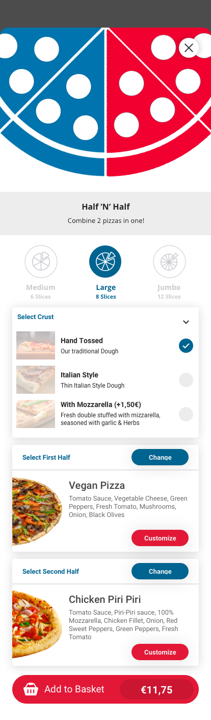 Half and half pizza builder