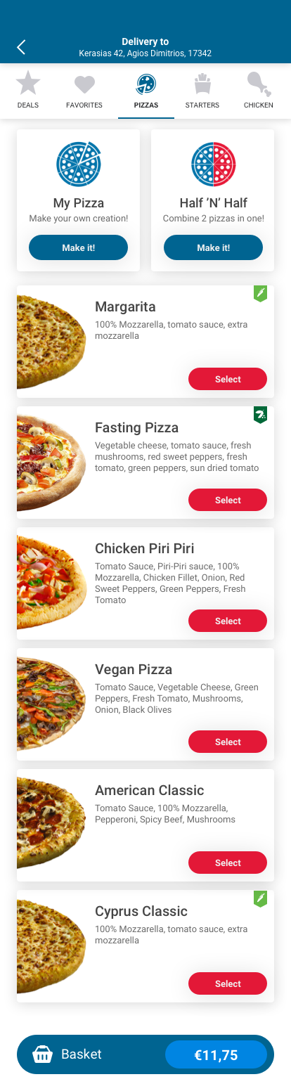 Menu and start order