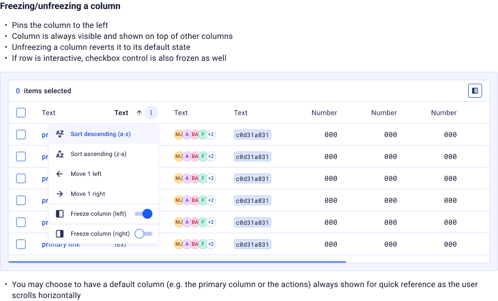 Datagrid — freezing and unfreezing a column