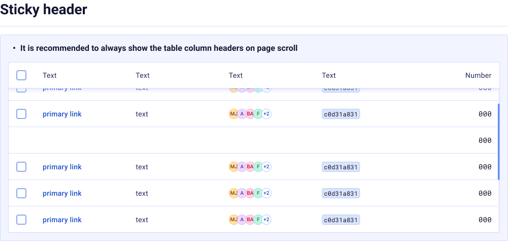 Datagrid — sticky header