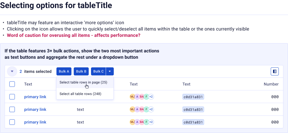 Datagrid — table title selection options