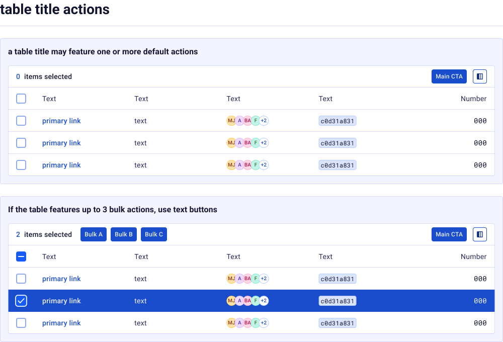 Datagrid — table title actions and bulk actions