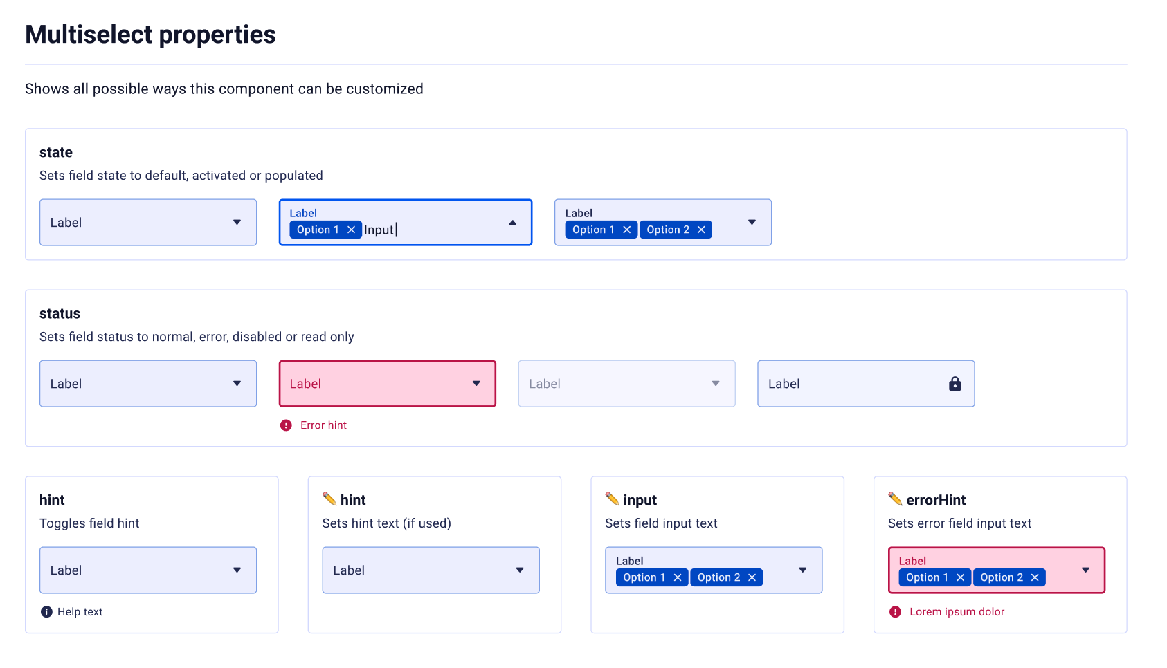 Multiselect — component properties