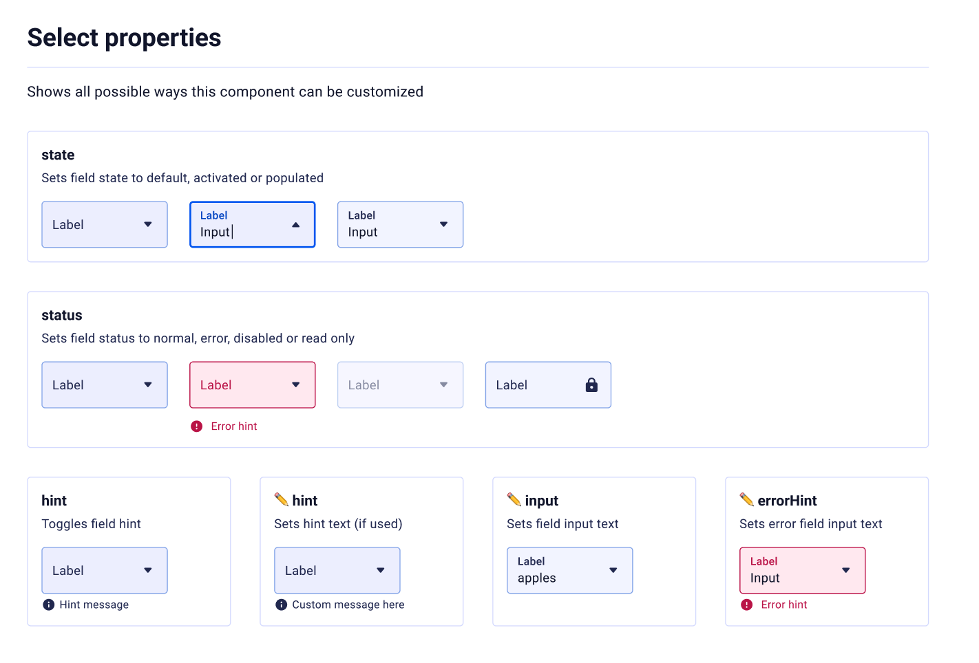 Select — component properties
