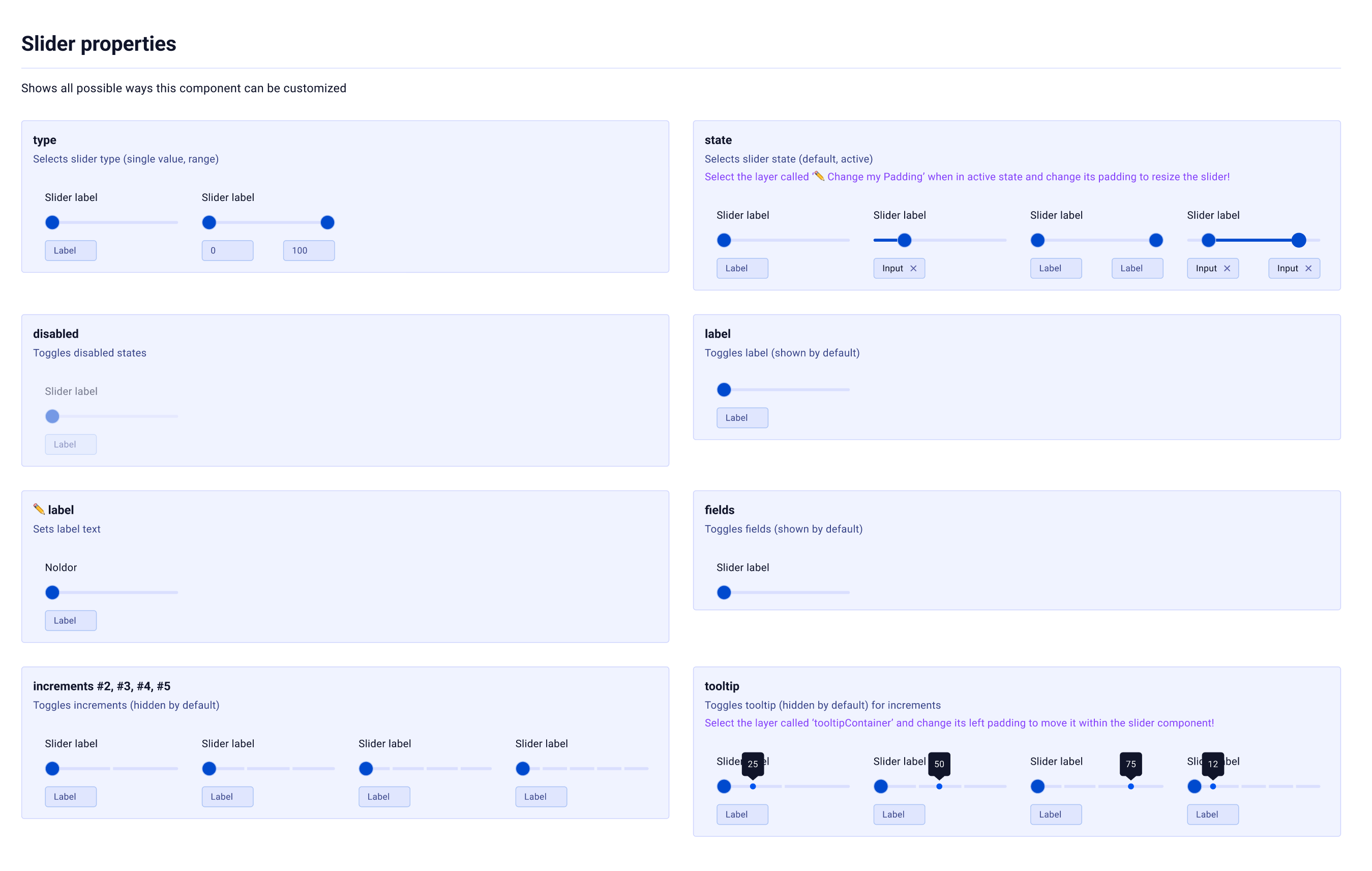 Slider — component properties
